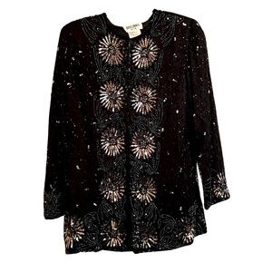Stunning Brilliante by J.A. Black Silver Sequin Beaded Top Jacket Small Vintage